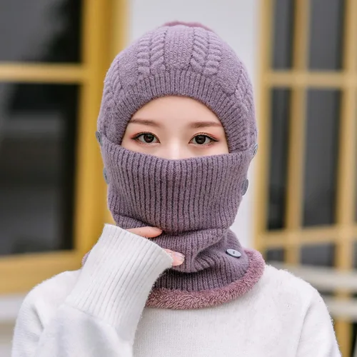 Vista 5 de Gorros de invierno para mujer, de una pieza, con forro polar, de punto, pasamontañas, con cuello de calavera, bufanda circular, sombrero de nieve