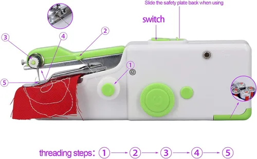 Vista 6 de Máquina de coser de mano, máquina de reparar portátil, máquina de coser eléctrica de costura rápida para ropa, telas, pañuelos de bricolaje, viajes