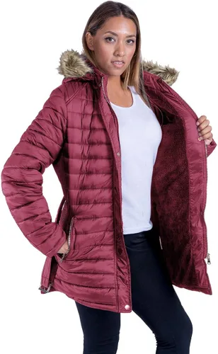 Vista 3 de Facitisu Chaqueta cálida de invierno para mujer abrigo largo de piel sintética con capucha y forro de sherpa