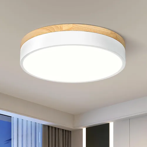 Vista 10 de Moderna lámpara de techo de madera regulable, lámpara de techo redonda negra LED empotrada, lámpara de techo minimalista para cocina, dormitorio