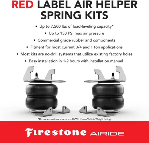 Vista 3 de Firestone Airide 2715 Red Label - Kit de resortes de aire traseros para chasis de cabina C3500HD 2012-2025 5-150 PSI Capacidad de carga de 7,500