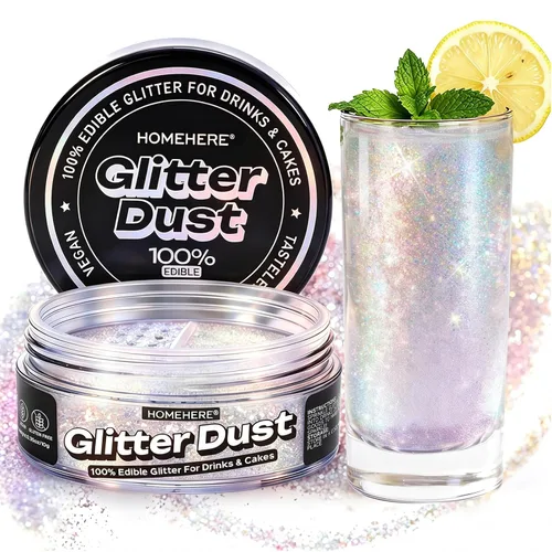 Vista 20 de HomeHere Purpurina comestible para bebidas y pasteles, 0.35 onzas de polvo brillante de diamante de grado alimenticio, polvo brillante