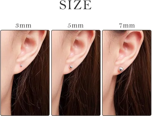 Vista 5 de PROSILVER 925 Sterling Silver Ball Stud Earrings, Hypoallergenic for Sensitive Ears, Womens Flat Back Studs, 3mm4mm5mm7mm, Come with Box