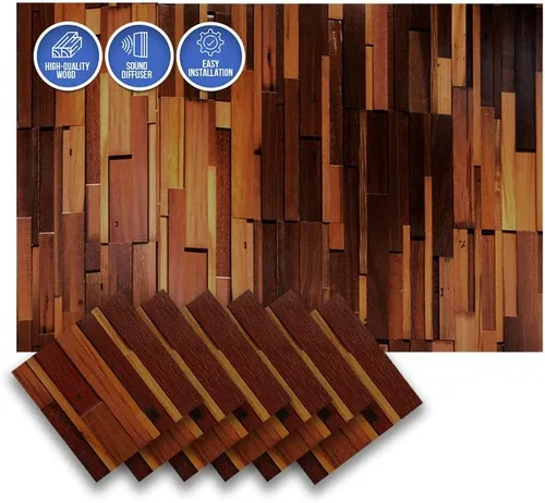 Vista 25 de Arrowzoom 1 Panel de arte de pared de madera de Finlandia de alto grado estilo bloque estético Difusor de sonido acústico STC 27 Home Studio