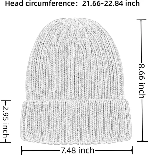 Vista 6 de Connectyle Gorro de punto con puños para mujer, gorro de esquí acrílico acanalado elástico para invierno