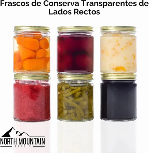 Vista 2 de North Mountain Supply Tarros de conservas de vidrio transparente de 9 onzas con tapas de metal negro de 2.756 in, caja de 12