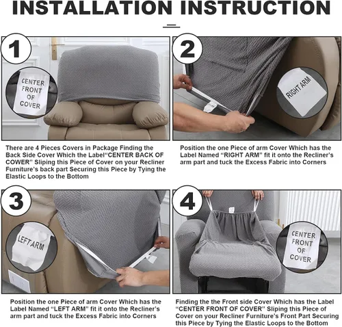 Vista 5 de ele ELEOPTION Fundas reclinables de 4 piezas con bolsillo lateral, antideslizante, ajustable, protector de muebles con parte inferior elástica Negro