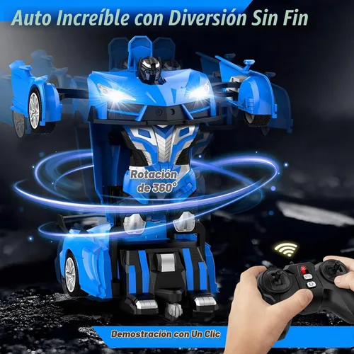 Vista 3 de Qumcou Auto de control remoto de transformación, autos RC para niños de 3 a 5 6 a 8 años, autos de juguete transformables con un botón, 2.4 GHz