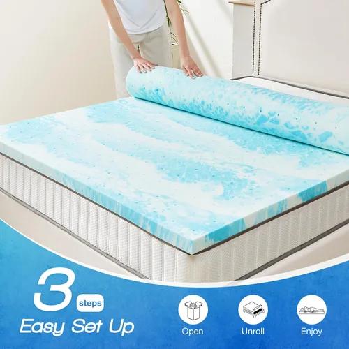 Vista 3 de Cubrecolchón Twin XL - Espuma viscoelástica de 2 pulgadas con infusión de gel refrescante para el dolor de espalda, certificado CertiPUR-US