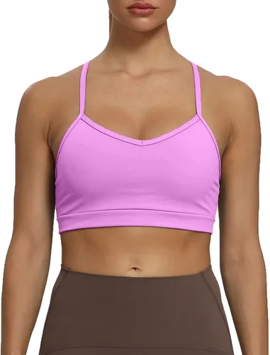 Vista 3 de Aoxjox Sujetadores deportivos de entrenamiento para mujer, sin espalda, con relleno Amor, brasier de bajo impacto, camiseta sin mangas para yoga