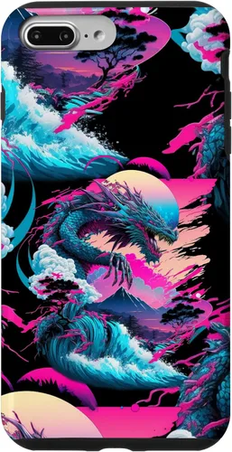 Vista 12 de Dragon Vaporwave Abstract Landscape Moon Tree Waterfall Case for iPhone 17
