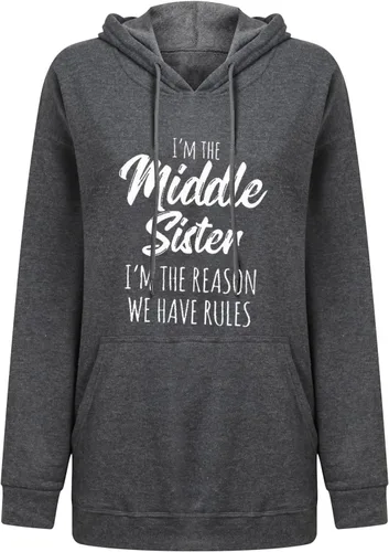 Vista 4 de Shiyingl Women's Pullover I'm The Youngest Sister Rules Don't Apply To Me Letter Print Soft Comfy Hoodies Oversized Sweater