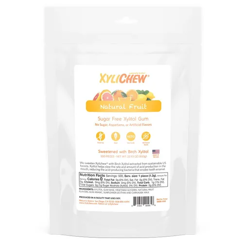 Vista 23 de Xylichew Goma de mascar 100% xilitol sin OMG, sin aspartamo, sin gluten y sin azúcar, cuidado bucal natural, alivia el mal aliento y la boca seca