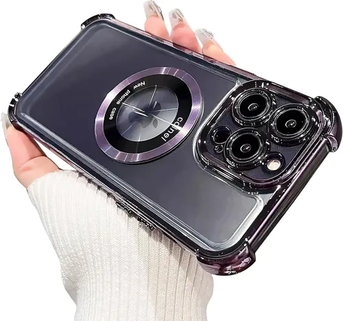 Vista 30 de Funda magnética transparente para iPhone 11, funda de lujo con cuatro esquinas brillantes, protección a prueba de golpes de grado militar