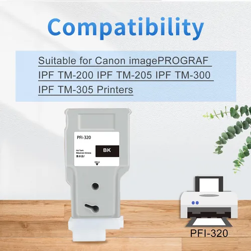 Vista 3 de Cartucho de tinta compatible de repuesto para Canon PFI-320 PFI320 PFI-320BK PFI320BK 300ML para Canon imagePROGRAF IPF TM-200 IPF TM-205 IPF TM-300
