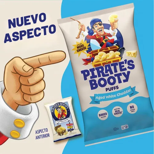 Vista 8 de Pirate's Booty Soplados de queso cheddar blanco envejecido, 24 unidades, bolsas de 0.5 onzas, sin gluten, aperitivos saludables para niños