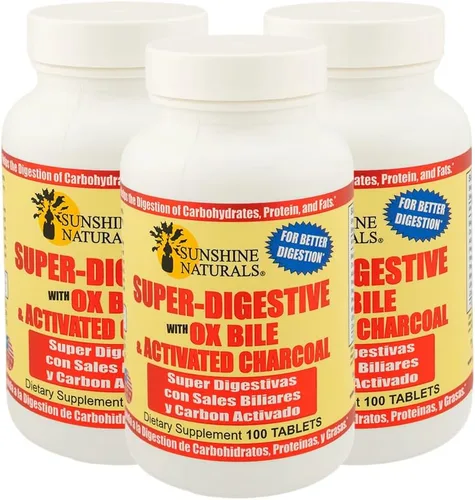 Vista 6 de Suplemento súper digestivo de Sunshine Naturals. Bile de buey y carbón activado para apoyo digestivo, alivio de la hinchazón, limpieza intestinal