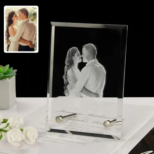 Vista 8 de IEK Marco de fotos de cristal personalizado, marco de fotos de cristal láser personalizado, regalo único para cumpleaños, boda, aniversario