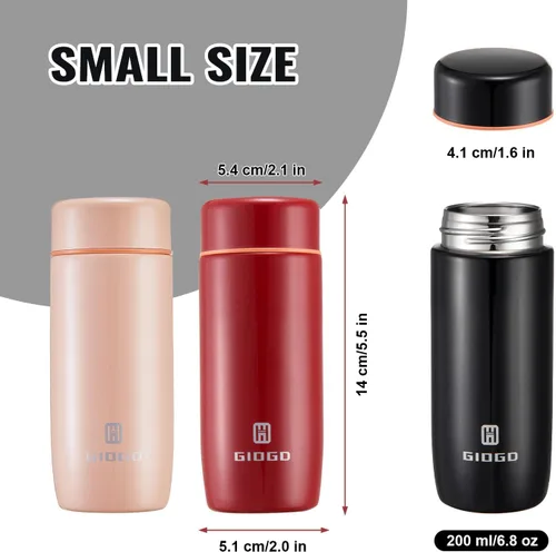 Vista 4 de Pequeña Botella Termo Mini Botella de Agua Aislada al Vacío 200ml/6.8oz Frasco de Agua de Acero Inoxidable Termo para Bebidas Calientes y Frías