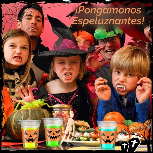 Vista 6 de Meanplan 90 vasos de plástico para fiesta de Halloween de 12 onzas desechables transparentes con estampado aterrador para licor, café, jugo