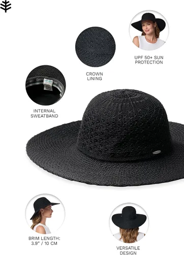 Vista 2 de Coolibar UPF 50+ sombrero con borde ancho para mujeres, de protector solar, talla única , Negro
