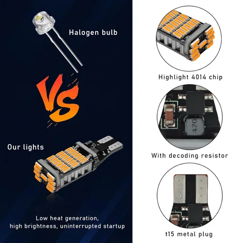 Vista 10 de 4 piezas de luces LED de reversa, 6500K de super brillo, 45SMD-4014 chipsets para bombilla de señal de giro, luces LED T15 de freno, de parada