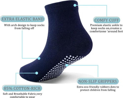 Vista 2 de Tenpluszero Calcetines de algodón antideslizantes para niños pequeños calcetines de algodón con agarres para bebés niños y niñas