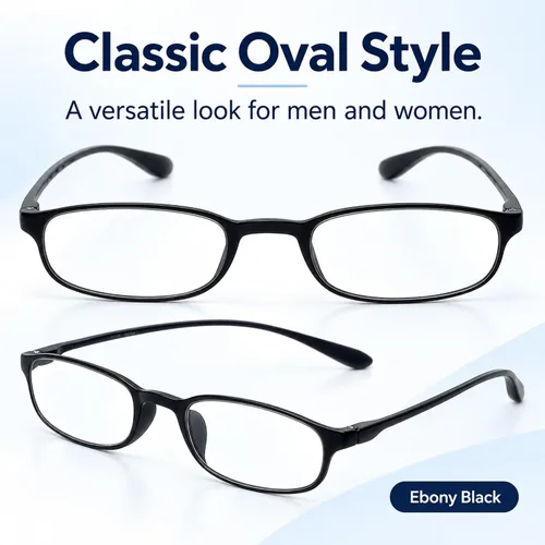 Vista 5 de Calabria 718 Flexie Oval - Gafas de lectura para hombres/mujeres, lectores flexibles, ligeros y duraderos, marco TR-90 de poder único plegable Ébano