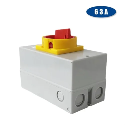 Vista 4 de YMD11-63D Interruptor de aislamiento de dos posiciones de encendido y apagado 63A 3P Conversión de leva de candado con carcasa de caja impermeable