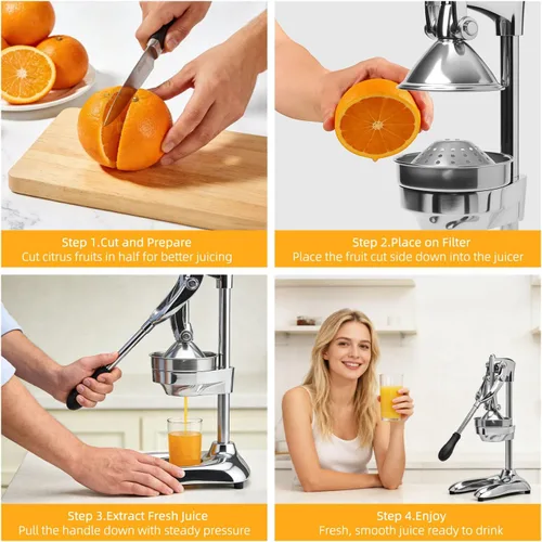 Vista 7 de Exprimidor manual, prensador manual de acero inoxidable resistente, exprimidor de limón para granadas, naranja, lima