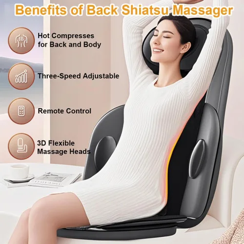 Vista 9 de Masajeador de espalda Shiatsu con calor, cojín de masaje eléctrico para el cuerpo Negro