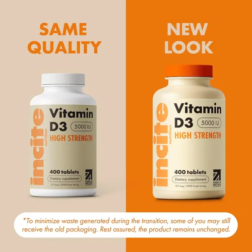 Vista 2 de Incite Nutrition Vitamina D 5000 IU - 400 Tabletas Micro de Vitamina D3 de fácil deglutición de alta potencia - Alto contenido en colecalciferol VIT