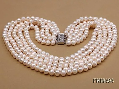 Vista 4 de JYX Pearl Collar de perlas de agua dulce redondo de 5 hebras AAA de 0.236-0.276 in de color blanco para mujer, Perla de agua dulce, Perla