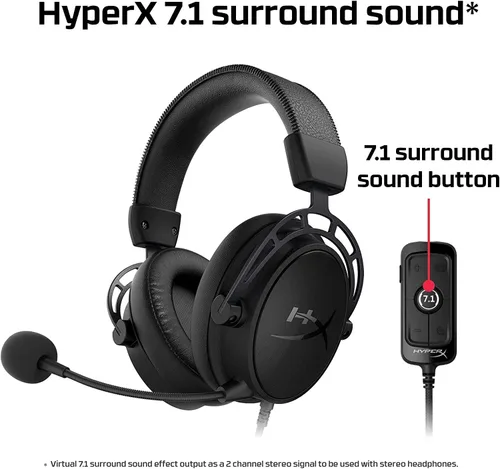 Vista 2 de HyperX Cloud Alpha S - Auriculares para juegos de PC sonido envolvente 71 graves ajustables controladores de doble cámara mezclador de chat cuero