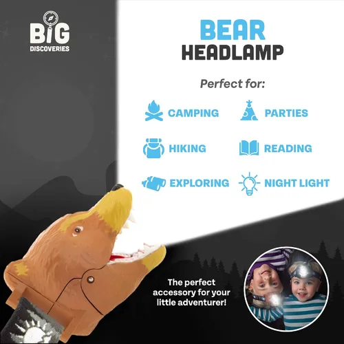 Vista 5 de Big Discoveries Bear Linterna Frontal LED - Linternas Frontales de Oso para Niños Múltiples Estilos Disponibles Linterna Frontal de Juguete