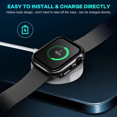 Vista 3 de ORIbox Funda rígida de policarbonato con protector de pantalla de vidrio templado compatible con Apple Watch Series 6, Apple Watch Series 5, Apple