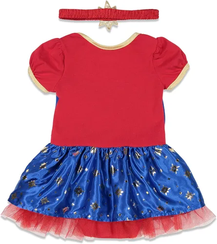 Vista 2 de Disfraz de Capitán Marvel de superhéroe, de manga corta para niña, traje de superhéroe de vestido y banda para la cabeza
