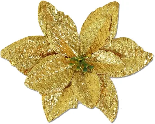 Vista 3 de YYCRAFT 12 flores artificiales de seda brillante con purpurina para decoración de árbol de Navidad (plata, 8 pulgadas)
