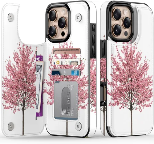 Vista 52 de FUNMIKO Funda tipo cartera para iPhone 13 con tarjetero, bloqueo RFID, protección de grado militar y obras de arte impresas con rayos UV, cierre