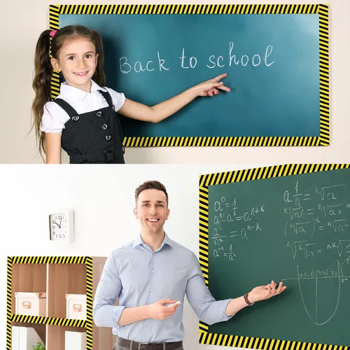 Vista 3 de Outus Bordes de tablero de anuncios con temática de construcción de 68 pies, decoración de aula de regreso a clases "En construcción", rayas