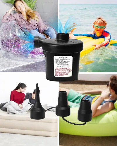 Vista 3 de Bomba de aire eléctrica inflable, bomba de inflado rápida portátil de 110 V AC/12 V CC con 3 boquillas, utilizada para barcos inflables, etc