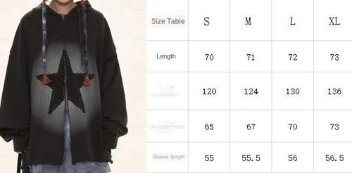 Vista 6 de Y2K - Sudadera con capucha Cyber Grunge Alt, ropa de estrella, con cremallera, sudadera Emo Harajuku de gran tamaño, sudadera con capucha Acubi Goth