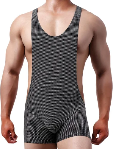 Vista 7 de QiaTi Boxers de lucha libre transpirable para hombre, overol de una pieza, leotardo básico para hombre