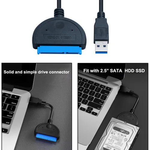 Vista 3 de DTECH Cable adaptador SATA a USB 3.0 para disco duro SSD HDD de 2.5 pulgadas a computadora PC portátil 5Gbps Superspeed compatible con conector SATA