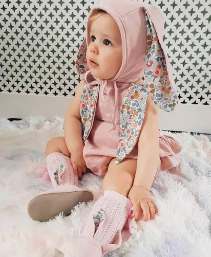 Vista 2 de Traje de Pascua para bebé niña, overol vintage y orejas de conejo, vestido de hermana con cola