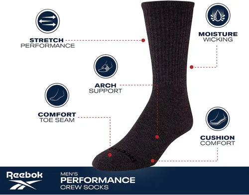 Vista 6 de Reebok Calcetines deportivos para hombre Calcetines cómodos de alto rendimiento (5 unidades)
