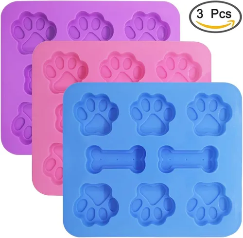 Vista 2 de FineGood - 3 moldes de silicona en forma de pata y hueso 2 en 1, 8 cavidades, bandejas reutilizables para dulces de hielo, galletas de chocolate