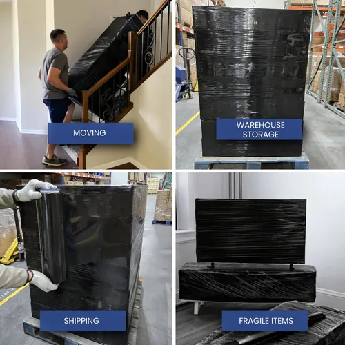 Vista 8 de Envoltura elástica para palés industrial, 4 rollos de envoltura retráctil negra de 18 pulgadas x 1500 pies, grosor de calibre 80, película elástica