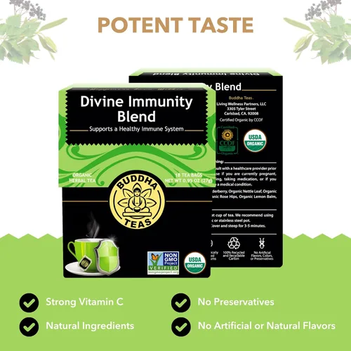 Vista 2 de Buddha Teas - Mezcla Orgánica de Inmunidad Divina - Té Herbal - Para la Salud y el Bienestar - Con Antioxidantes y Minerales - Ingredientes Limpios