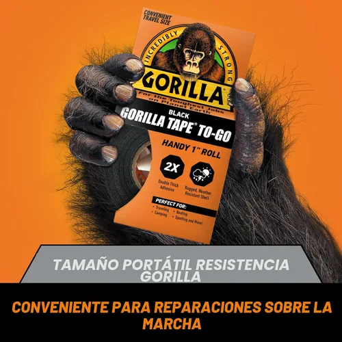 Vista 4 de Cinta Gorilla, Mini Cinta de Ducto para llevar, 1" x 10 yardas tamaño de viaje, negro, (paquete de 2)